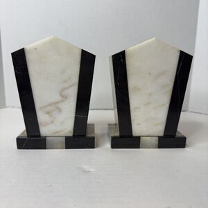 Art Deco Marble Garniture- Bookends Set Brown/White/Black Heavy Marble Vintage